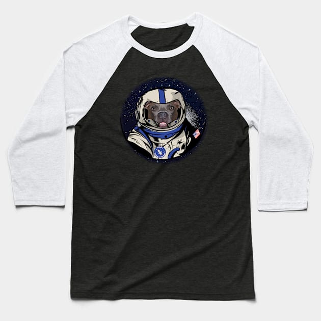 Pitbull Space Engineer Planet Galaxy Moon Landing Funny Baseball T-Shirt by Rosemarie Guieb Designs